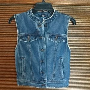 Free People denim vest w lace+up back